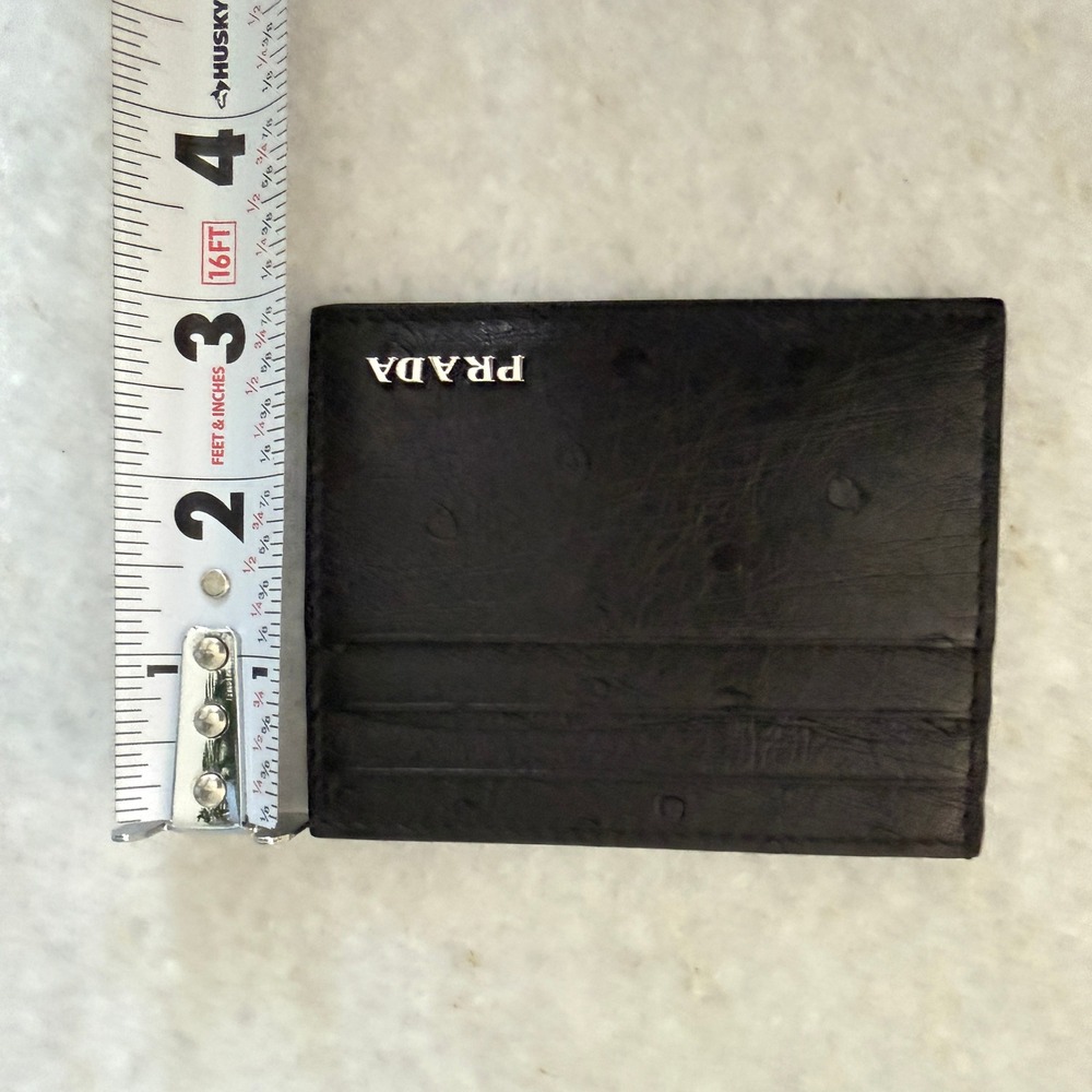 Prada Black Ostrich Leather Card Holder Wallet 2MC223 Struzzo Made in Italy - Picture 9 of 10